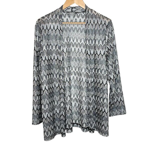 Chicos Travelers Sheer Metallic Open Cardigan Silver Beige Womens XL 3 - Picture 1 of 4